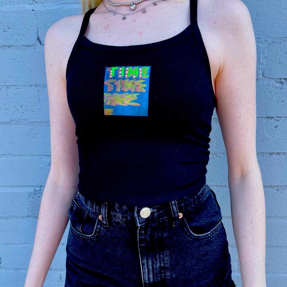 Time rhinestone tank top
